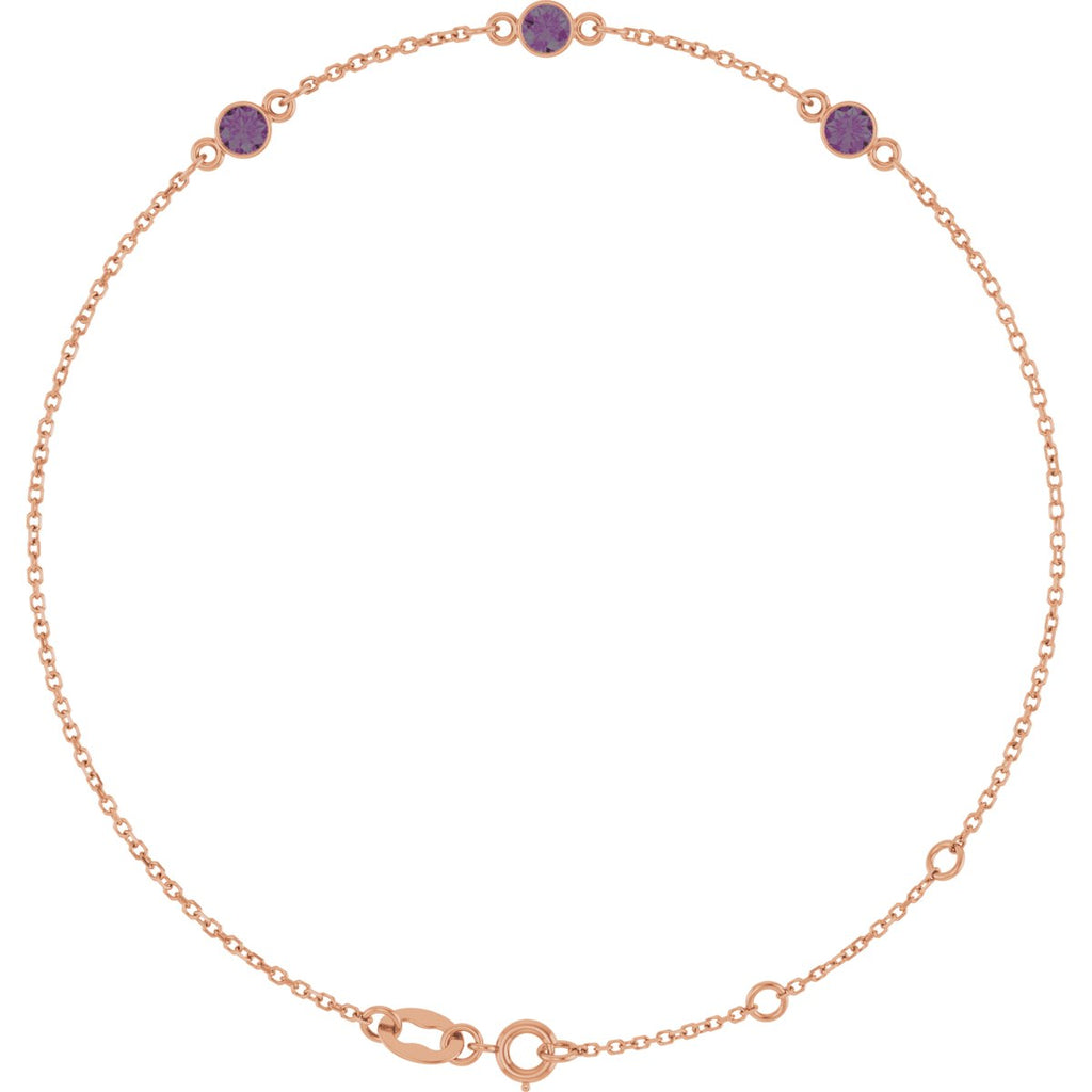 Lab-Grown Alexandrite Bezel-Set 3-Stone Bracelet in 14k rose gold