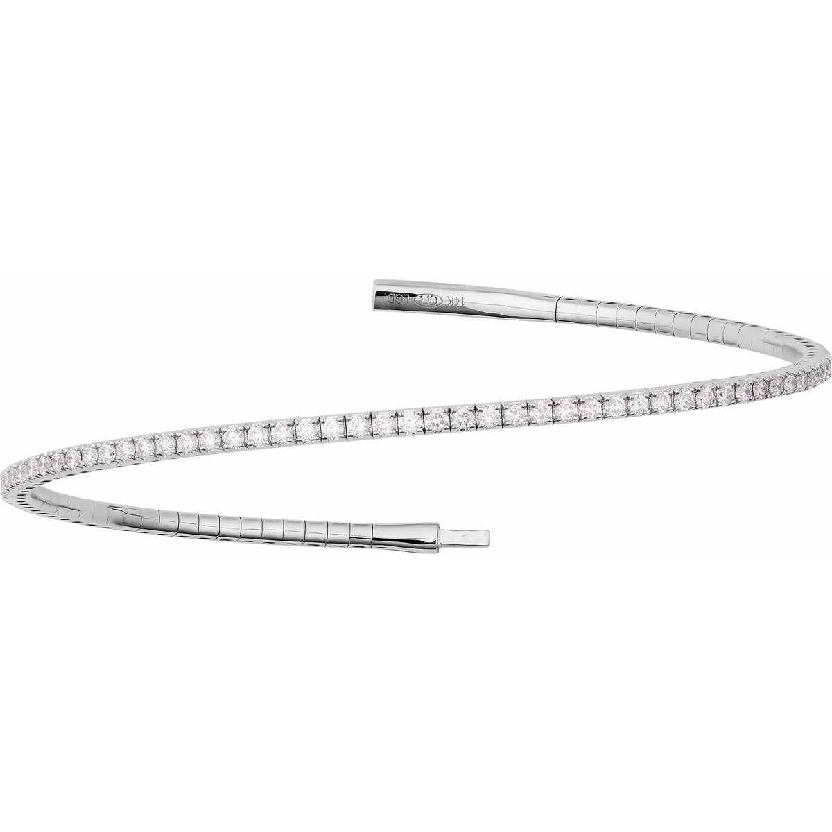 1 1/2 CTW Natural Diamond Flexible Bangle Bracelet in 14k white gold