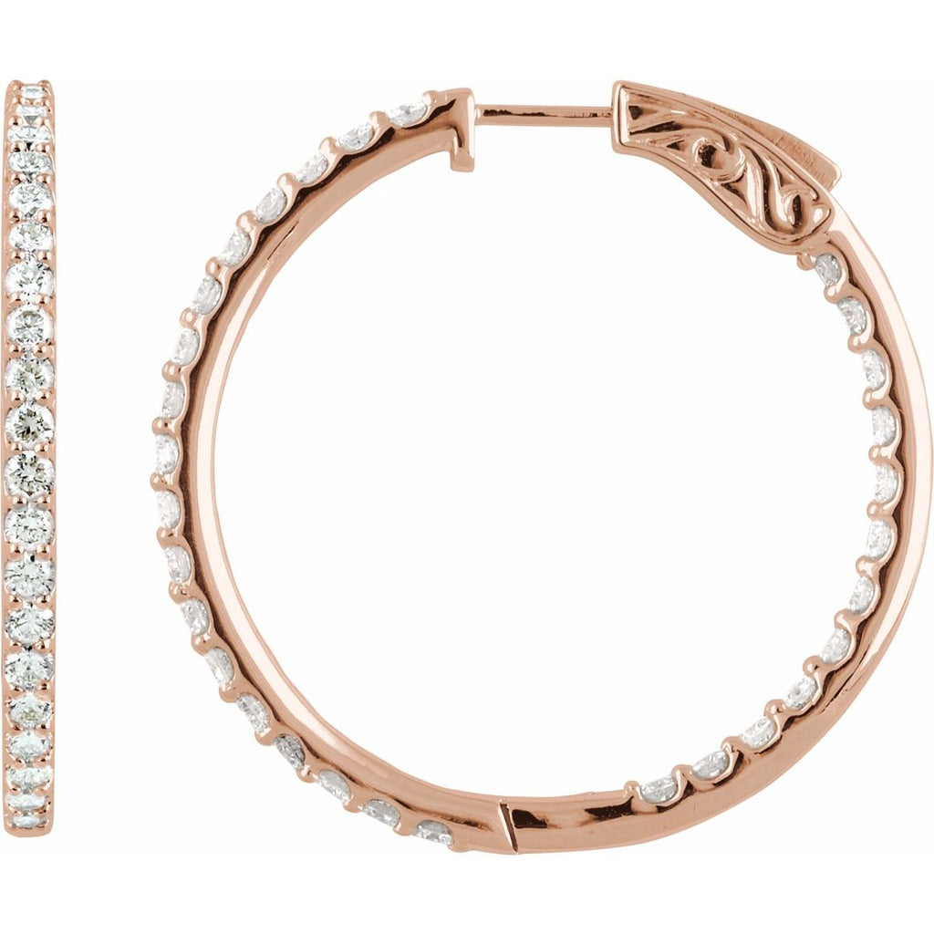 5 CTW Lab-Grown Diamond Inside-Outside 41.5 mm Hinged Hoop Earrings in 14k rose gold