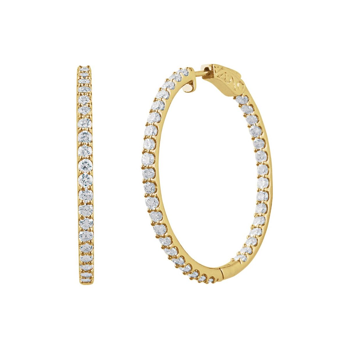 6 1/2 CTW Lab-Grown Diamond Inside-Outside 51 mm Hinged Hoop Earrings in 14k yellow gold