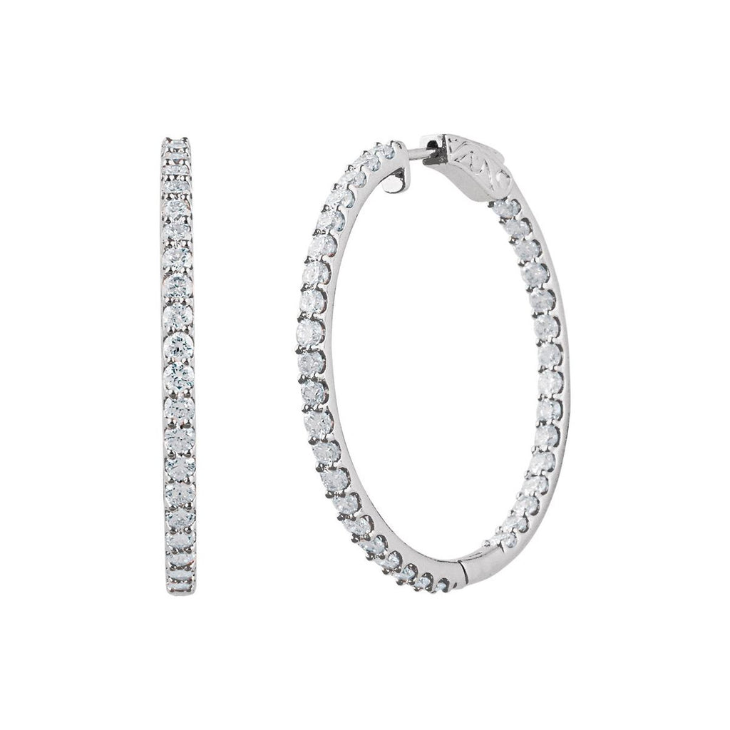 5 CTW Lab-Grown Diamond Inside-Outside 41.5 mm Hinged Hoop Earrings in 14k white gold