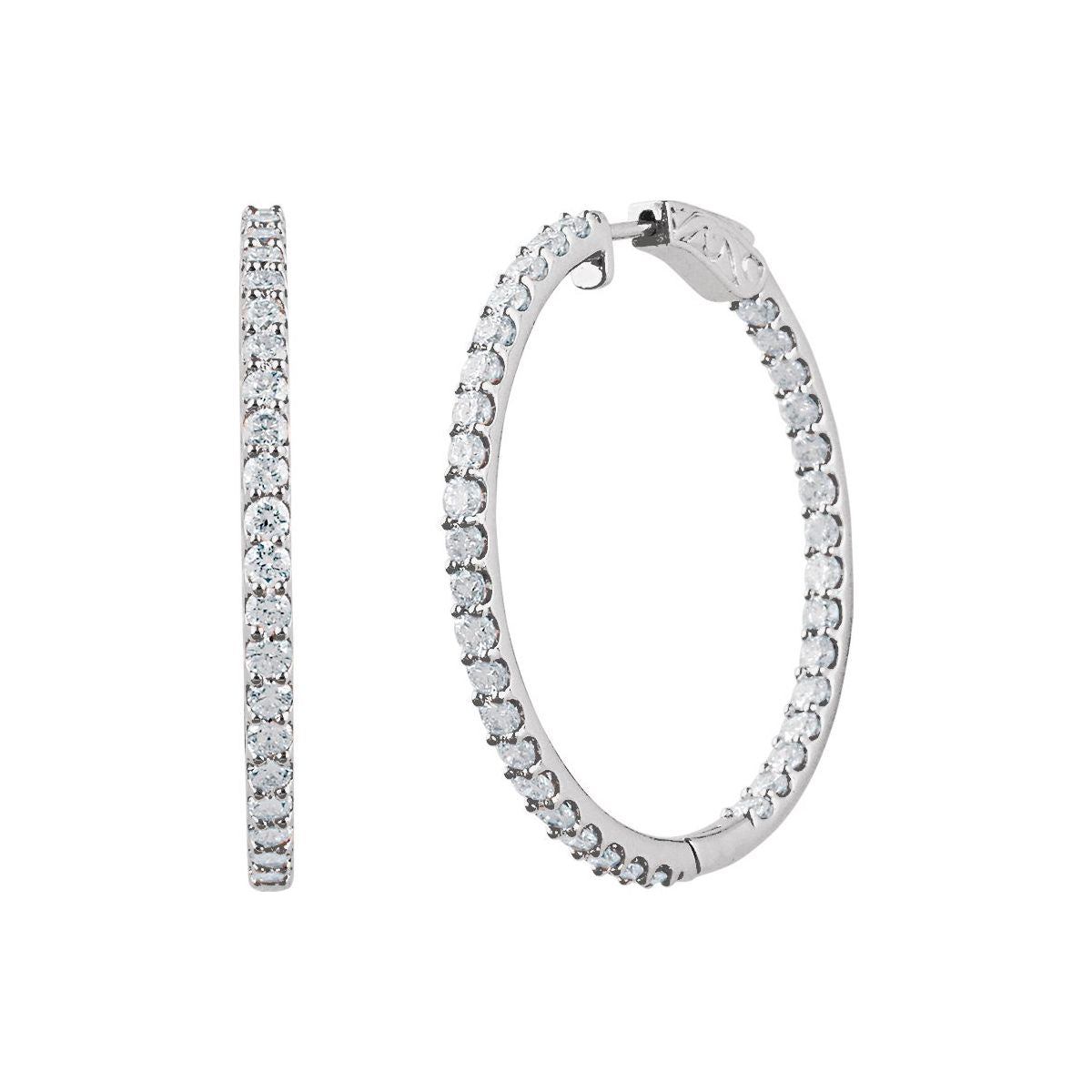 5 CTW Lab-Grown Diamond Inside-Outside 41.5 mm Hinged Hoop Earrings in 14k white gold
