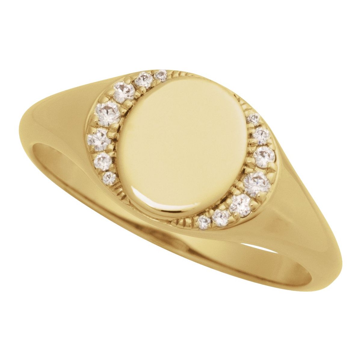 Engravable 1/10 CTW Natural Diamond Signet Ring in 14k yellow gold