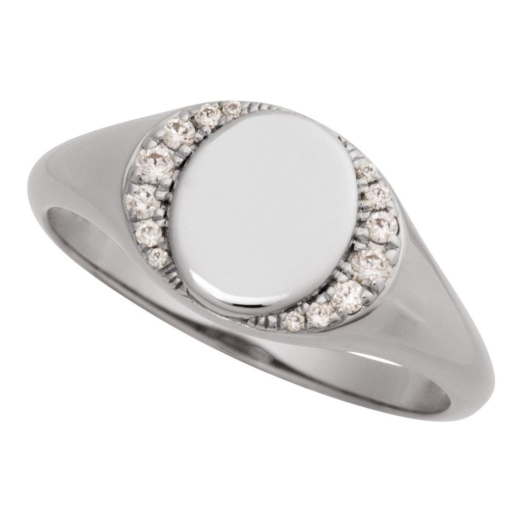 Engravable 1/10 CTW Natural Diamond Signet Ring in 14k white gold