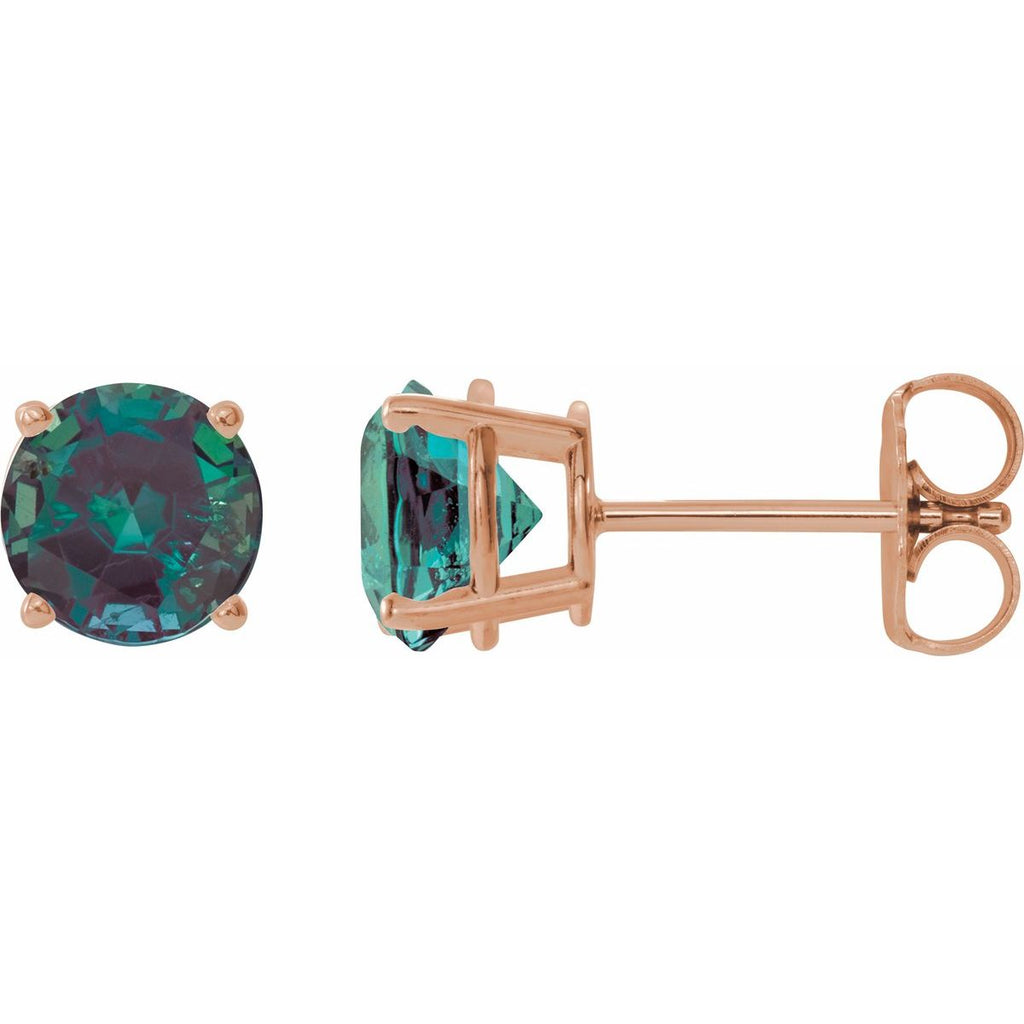 Lab-Grown Alexandrite Four-Prong Stud Earrings in 14k rose gold