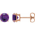 Natural Amethyst Four-Prong Stud Earrings in 14k rose gold