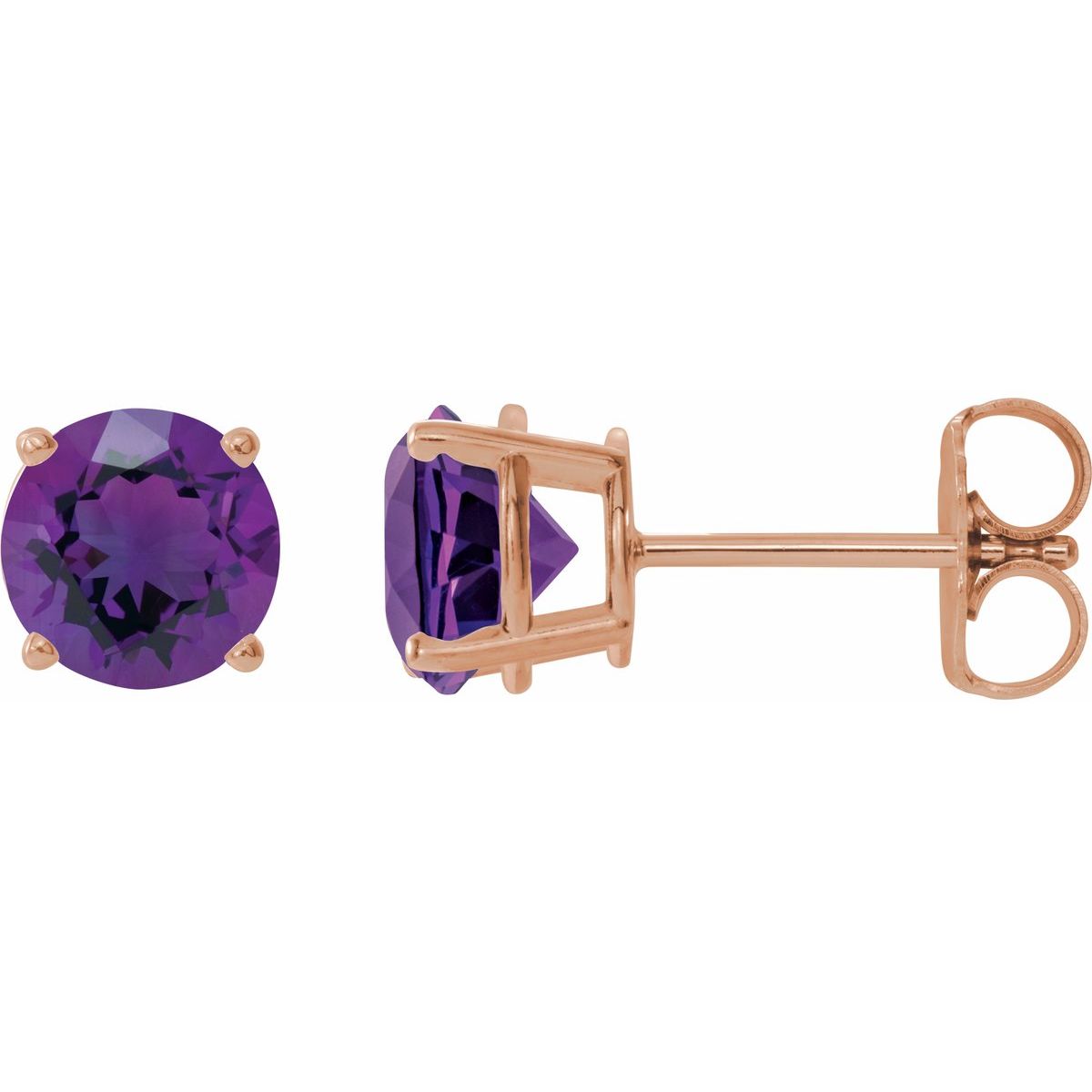 Natural Amethyst Four-Prong Stud Earrings in 14k rose gold