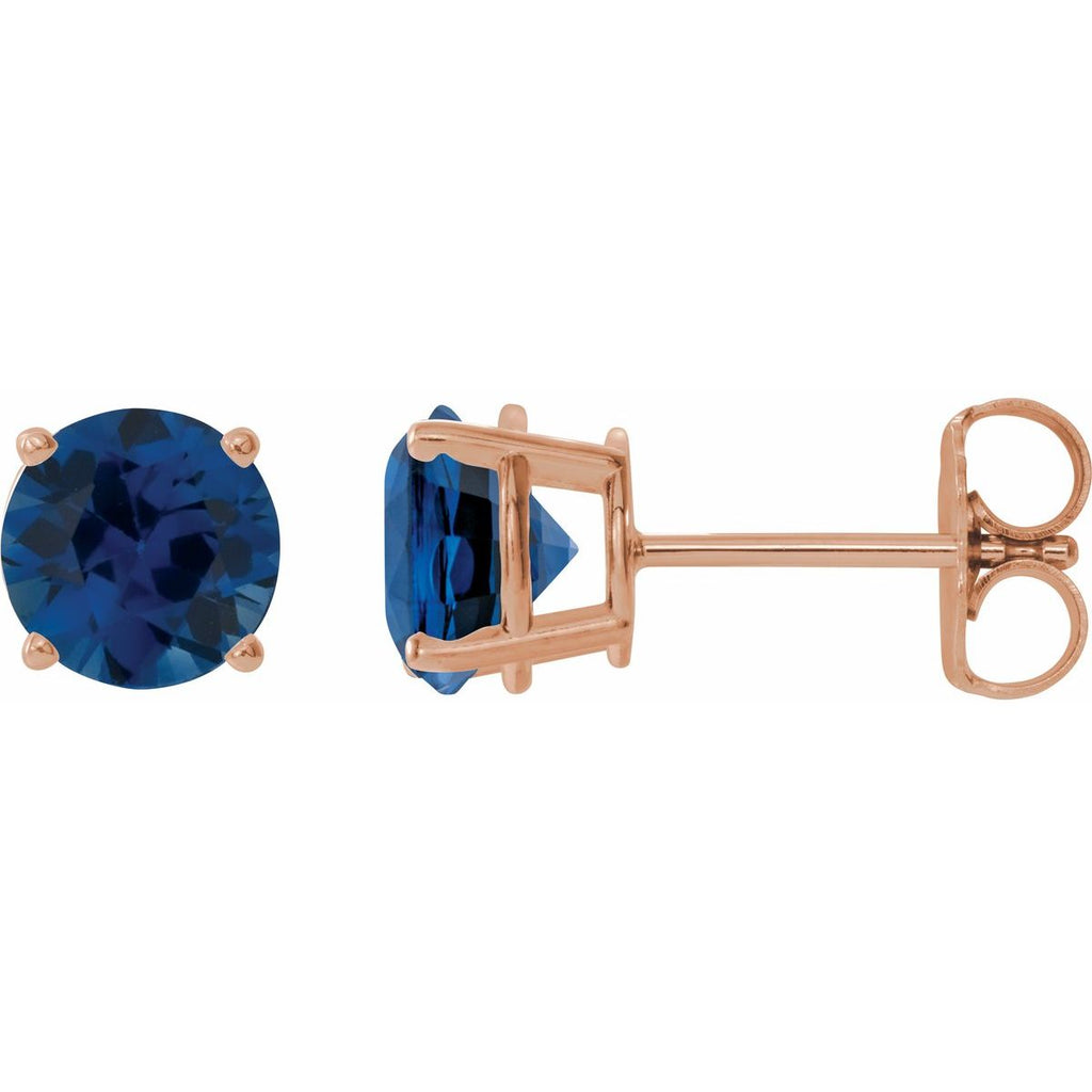 Lab-Grown Blue Sapphire Four-Prong Stud Earrings in 14k rose gold