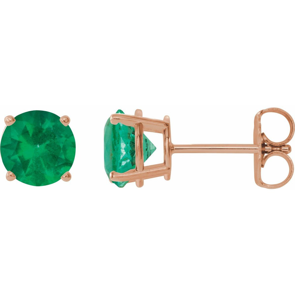 Lab-Grown Emerald Four-Prong Stud Earrings in 14k rose gold