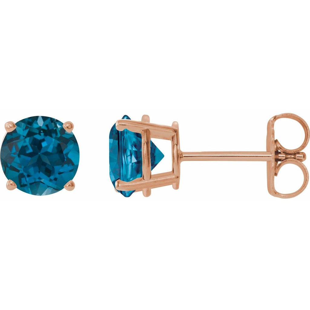 Natural London Blue Topaz Four-Prong Stud Earrings in 14k rose gold
