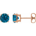Natural London Blue Topaz Four-Prong Stud Earrings in 14k rose gold