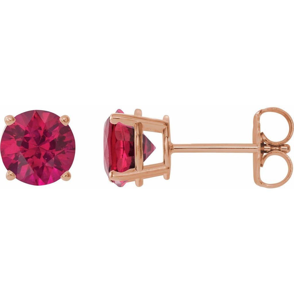 Lab-Grown Ruby Four-Prong Stud Earrings in 14k rose gold