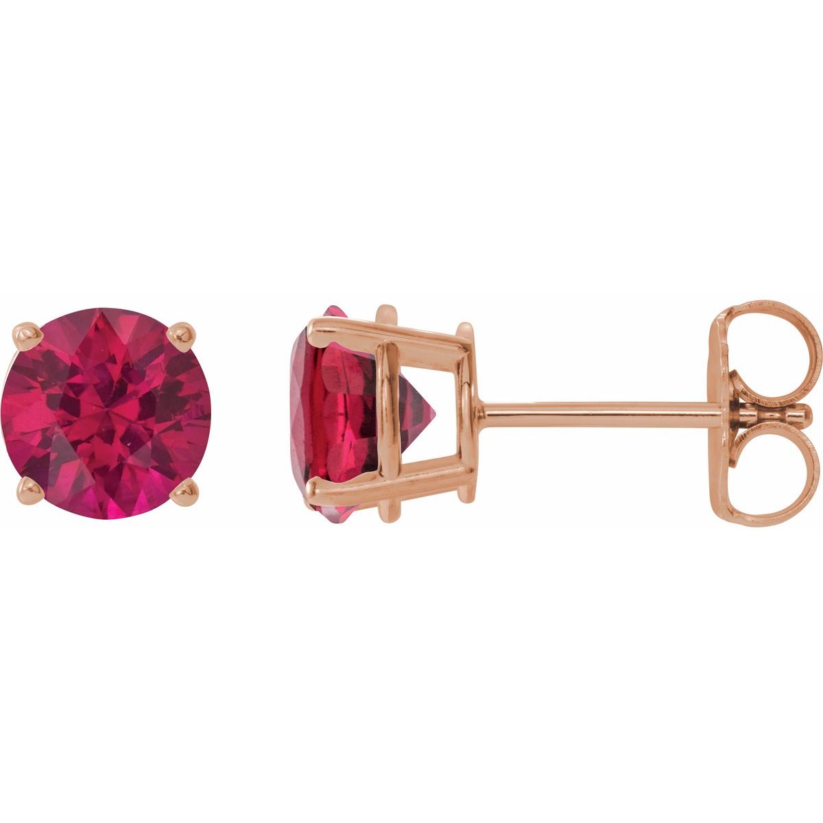 Lab-Grown Ruby Four-Prong Stud Earrings in 14k rose gold
