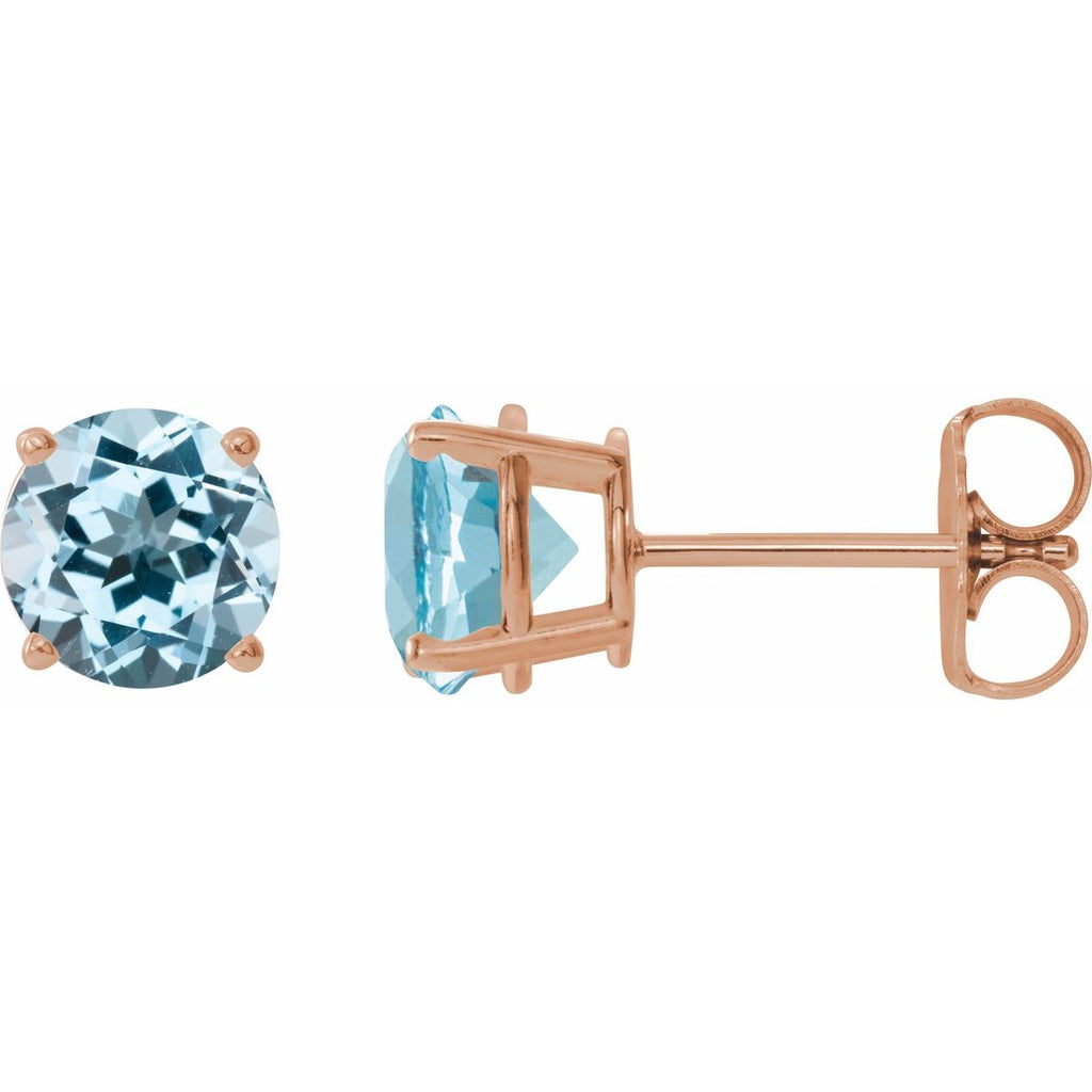 Natural Sky Blue Topaz Four-Prong Stud Earrings in 14k rose gold