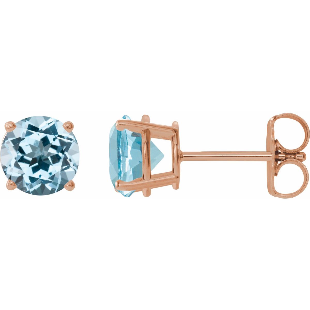 Natural Sky Blue Topaz Four-Prong Stud Earrings in 14k rose gold
