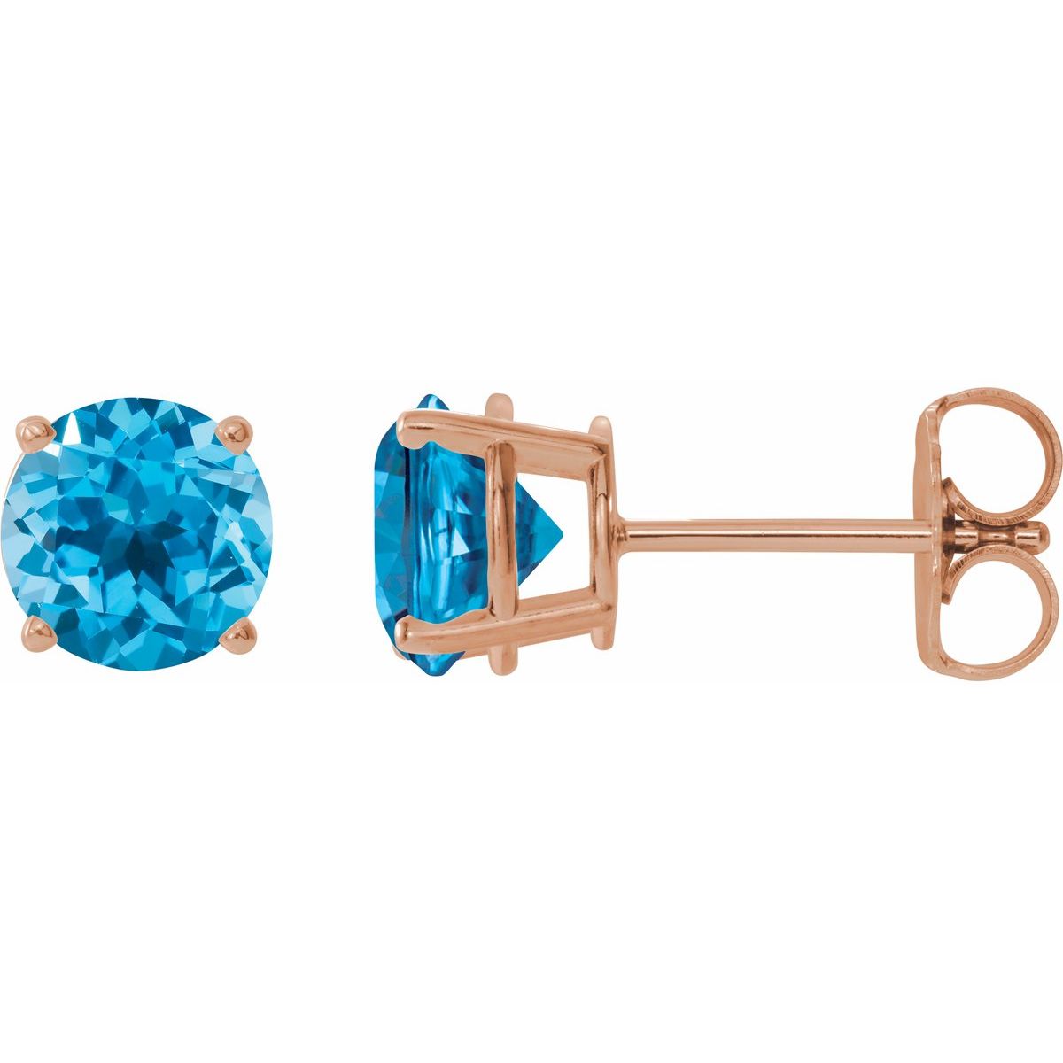 Natural Swiss Blue Topaz Four-Prong Stud Earrings in 14k rose gold