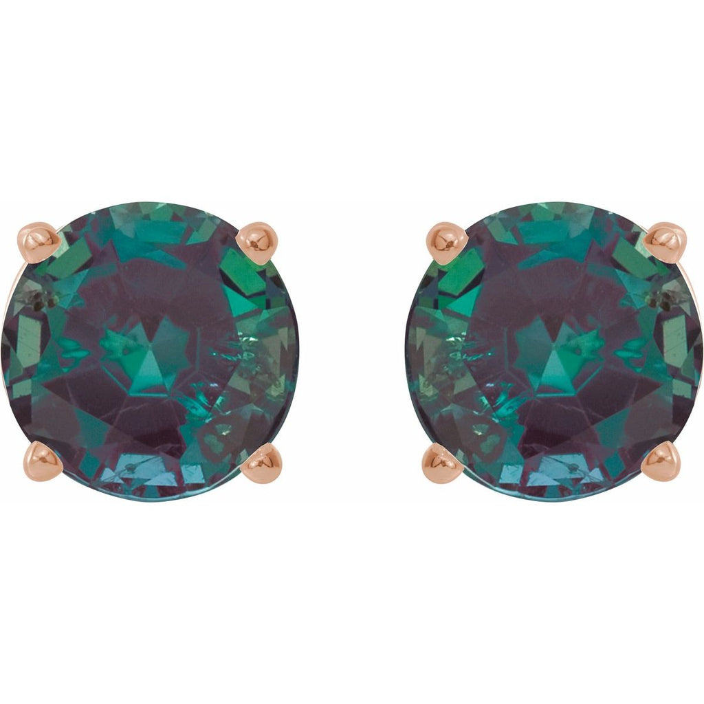 Lab-Grown Alexandrite Four-Prong Stud Earrings in 14k rose gold