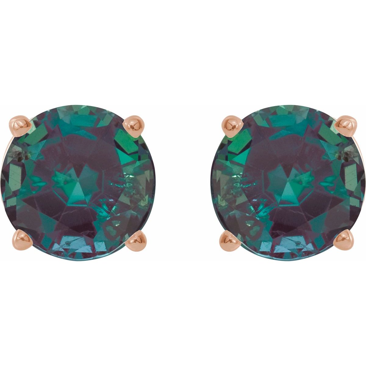 Lab-Grown Alexandrite Four-Prong Stud Earrings in 14k rose gold