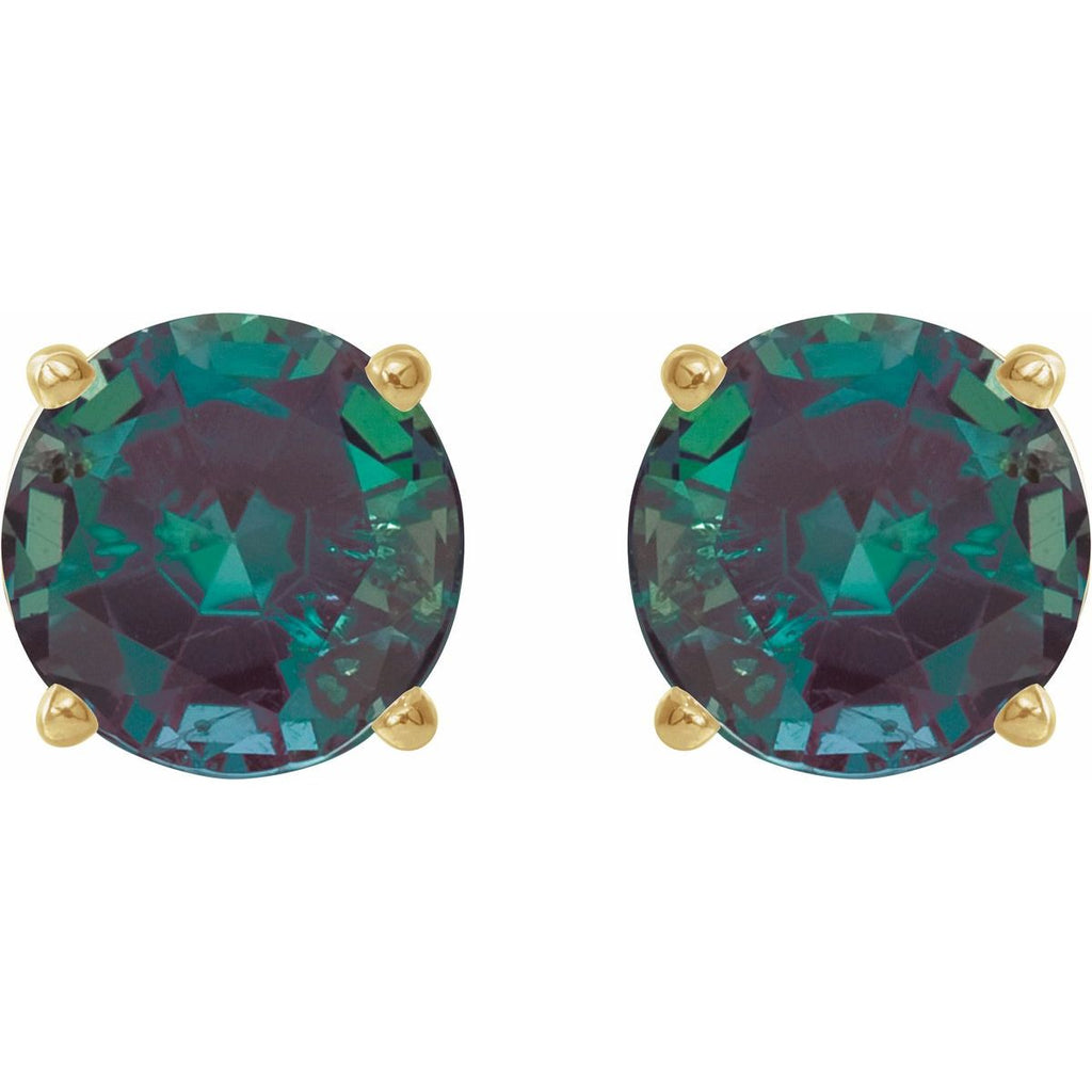 Lab-Grown Alexandrite Four-Prong Stud Earrings in 14k yellow gold