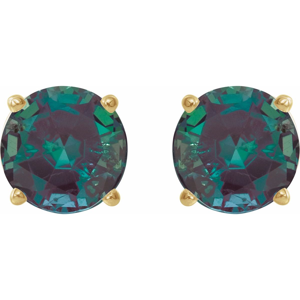 Lab-Grown Alexandrite Four-Prong Stud Earrings in 14k yellow gold