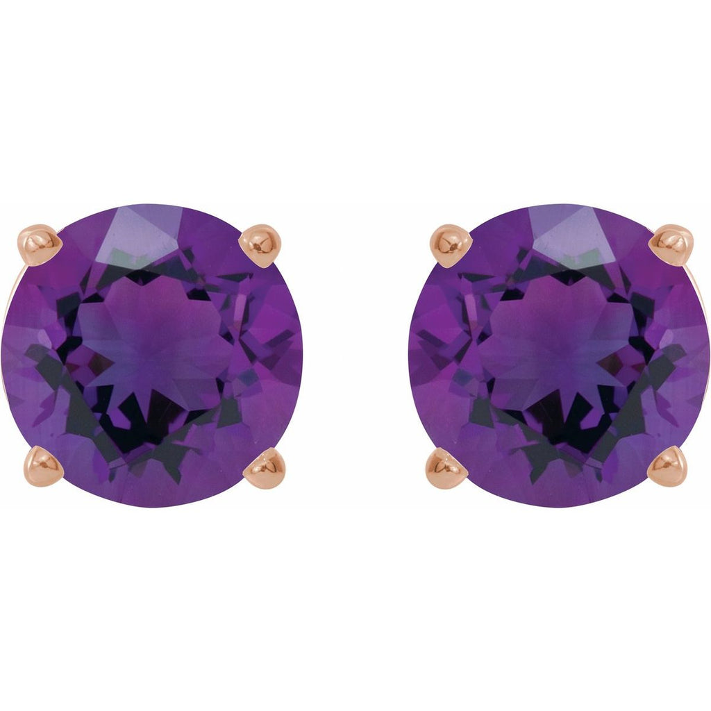 Natural Amethyst Four-Prong Stud Earrings in 14k rose gold