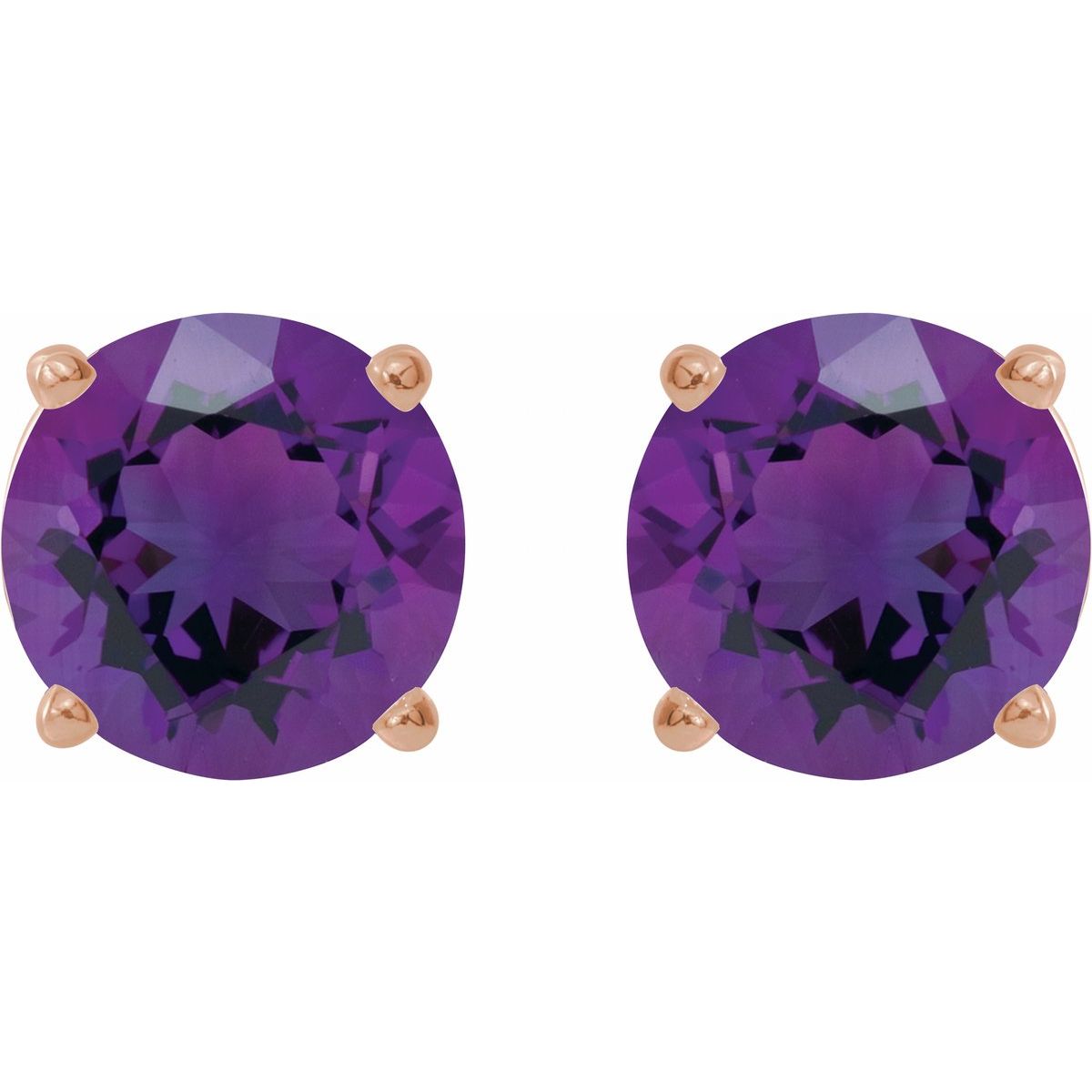 Natural Amethyst Four-Prong Stud Earrings in 14k rose gold