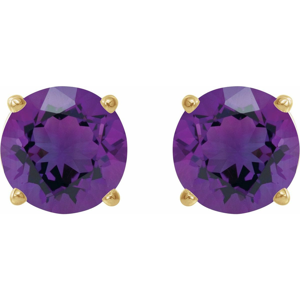 Natural Amethyst Four-Prong Stud Earrings in 14k yellow gold