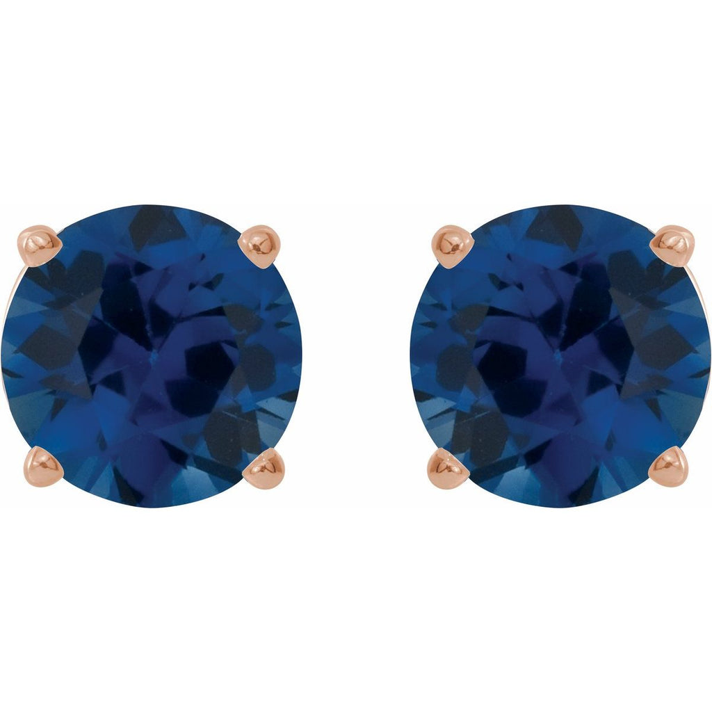 Lab-Grown Blue Sapphire Four-Prong Stud Earrings in 14k rose gold