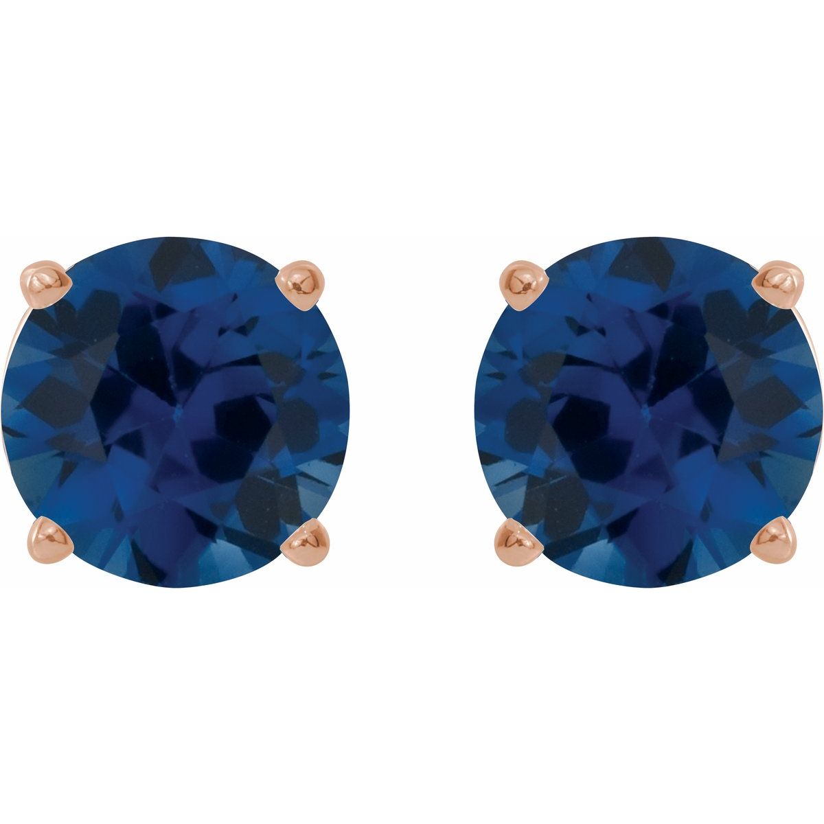 Lab-Grown Blue Sapphire Four-Prong Stud Earrings in 14k rose gold