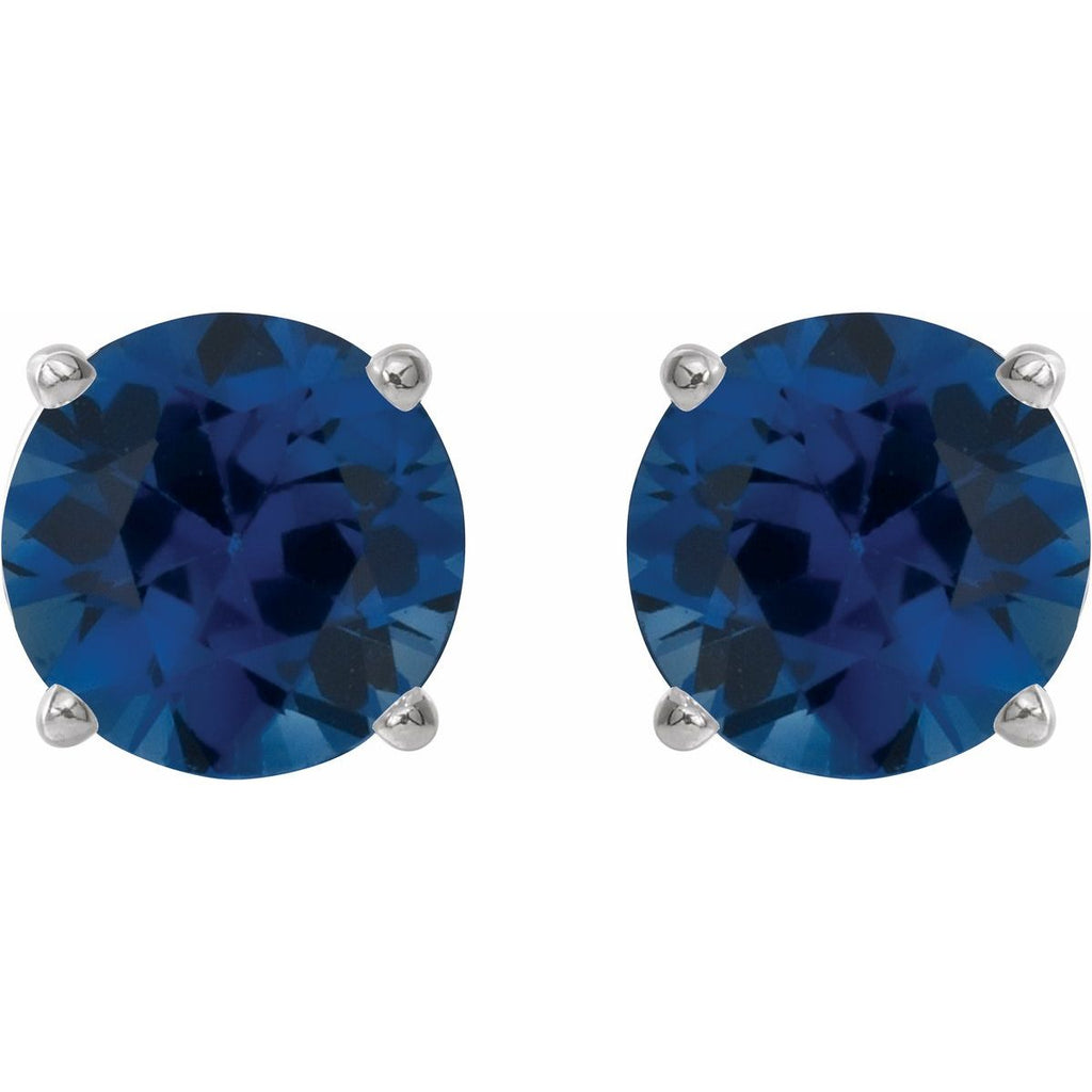 Natural Blue Sapphire Four-Prong Stud Earrings in 14k white gold