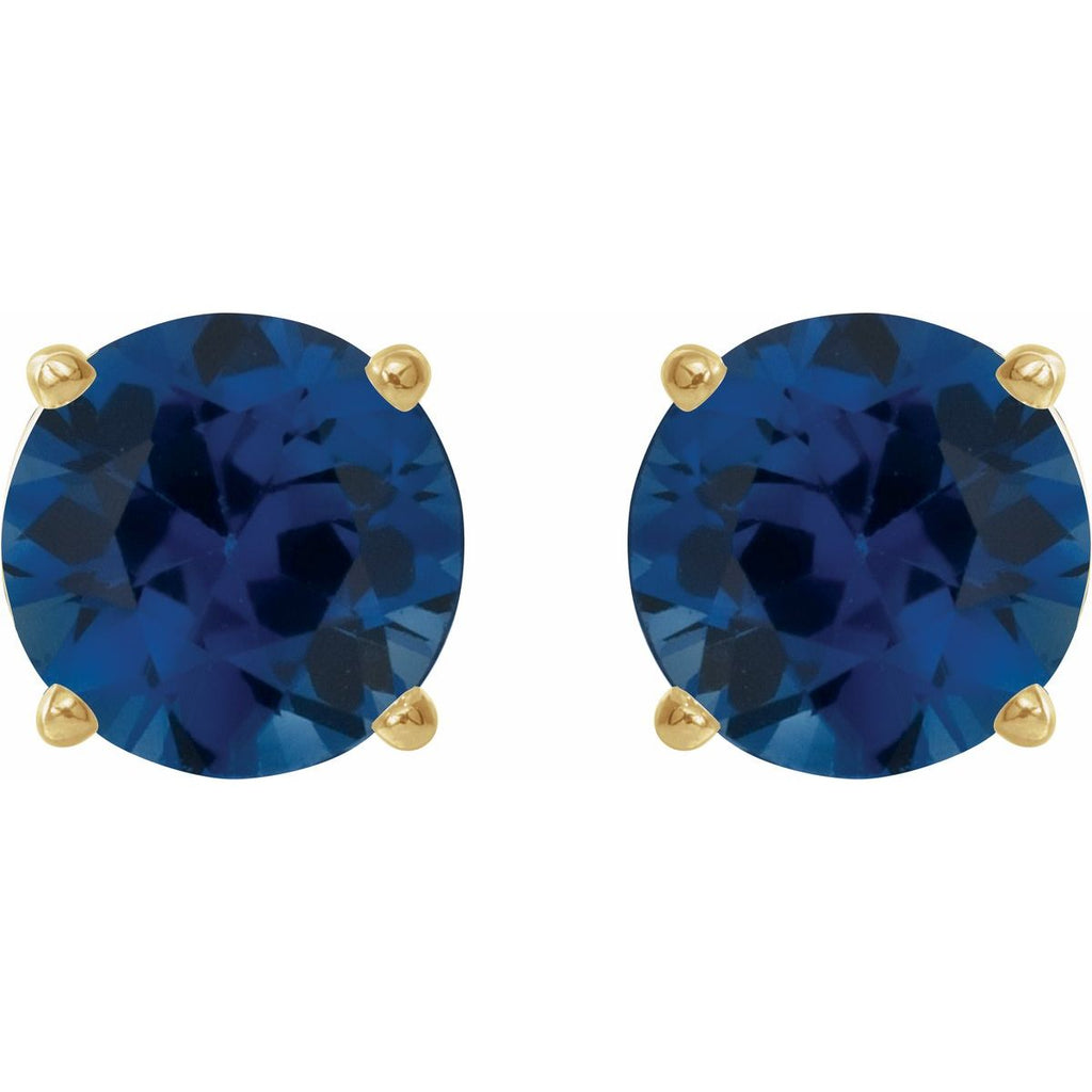 Lab-Grown Blue Sapphire Four-Prong Stud Earrings in 14k yellow gold