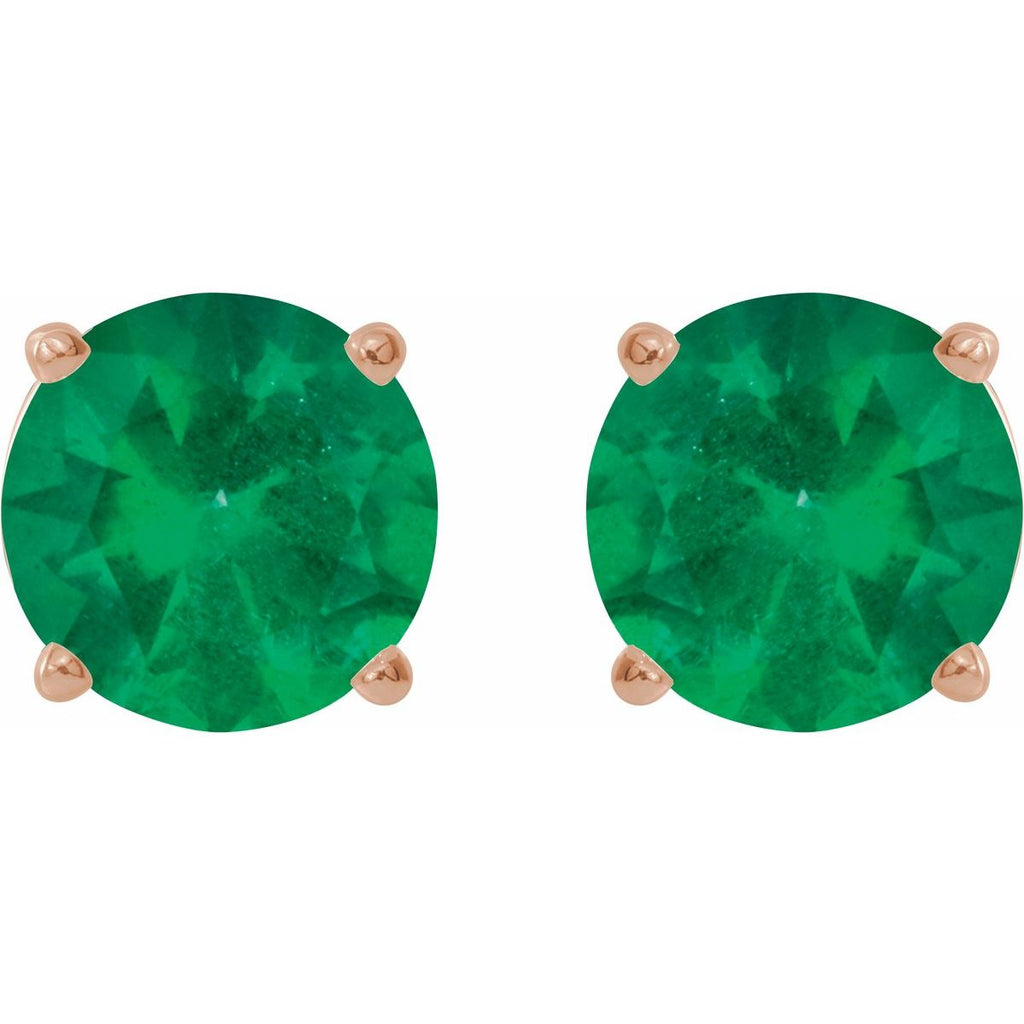 Lab-Grown Emerald Four-Prong Stud Earrings in 14k rose gold
