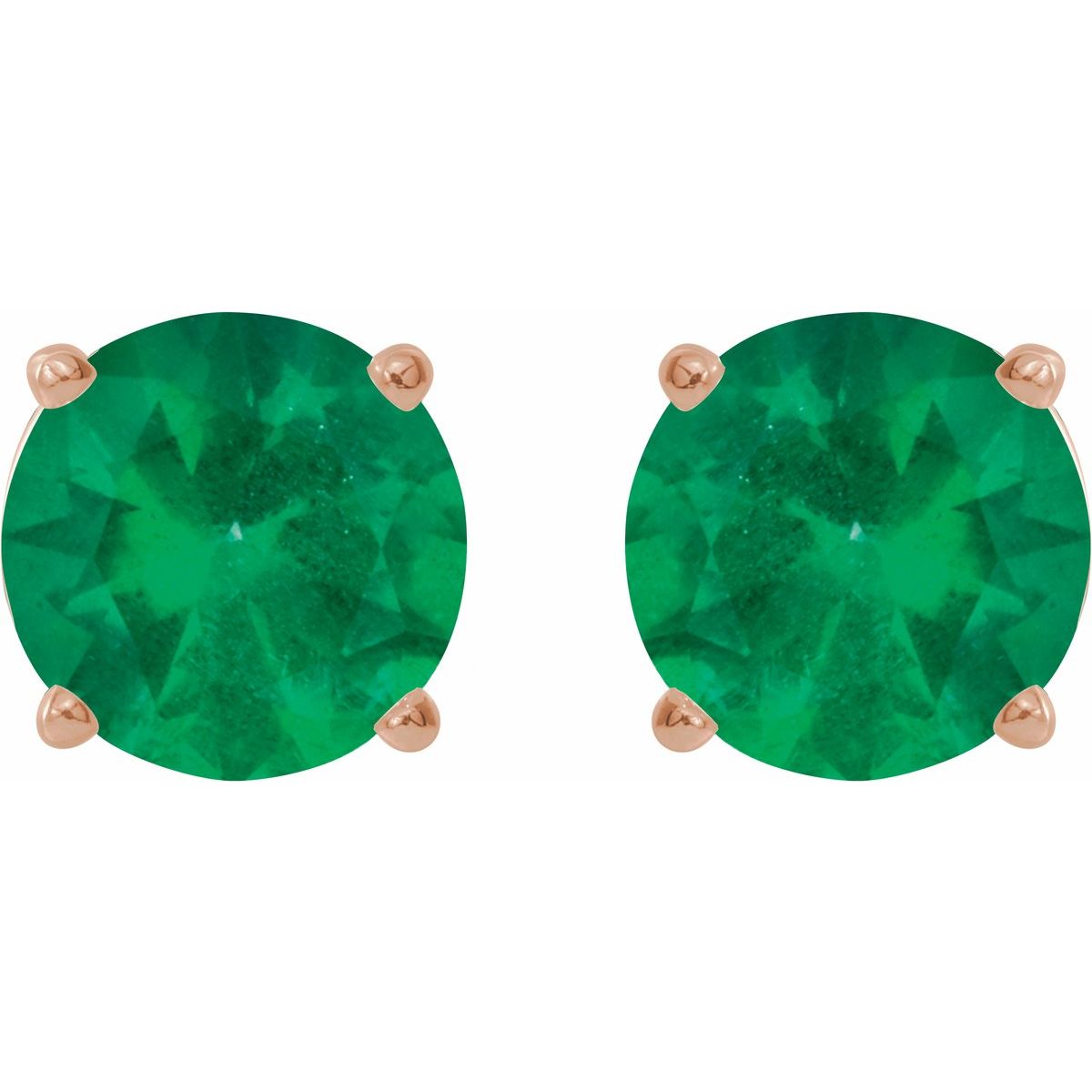 Lab-Grown Emerald Four-Prong Stud Earrings in 14k rose gold