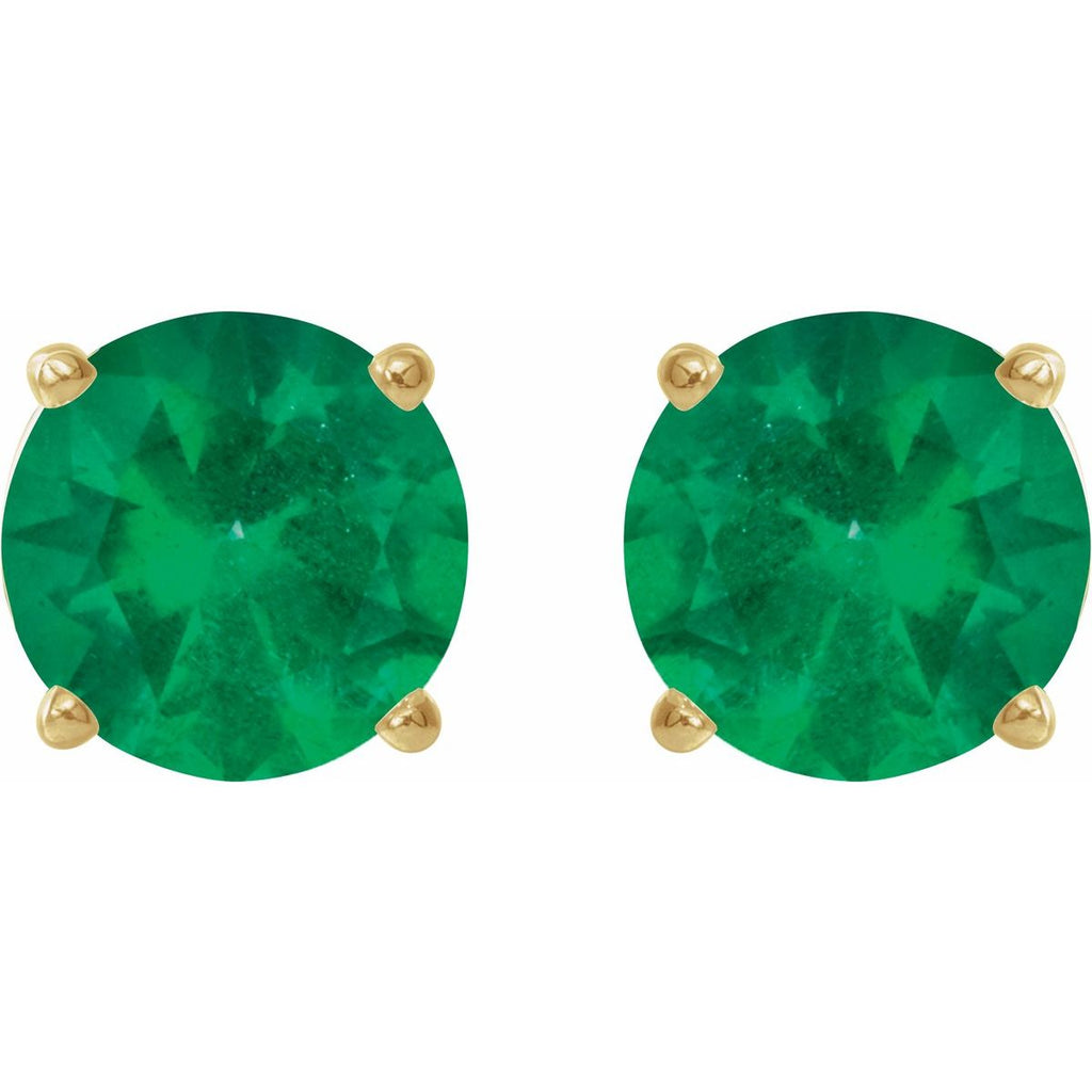 Lab-Grown Emerald Four-Prong Stud Earrings in 14k yellow gold
