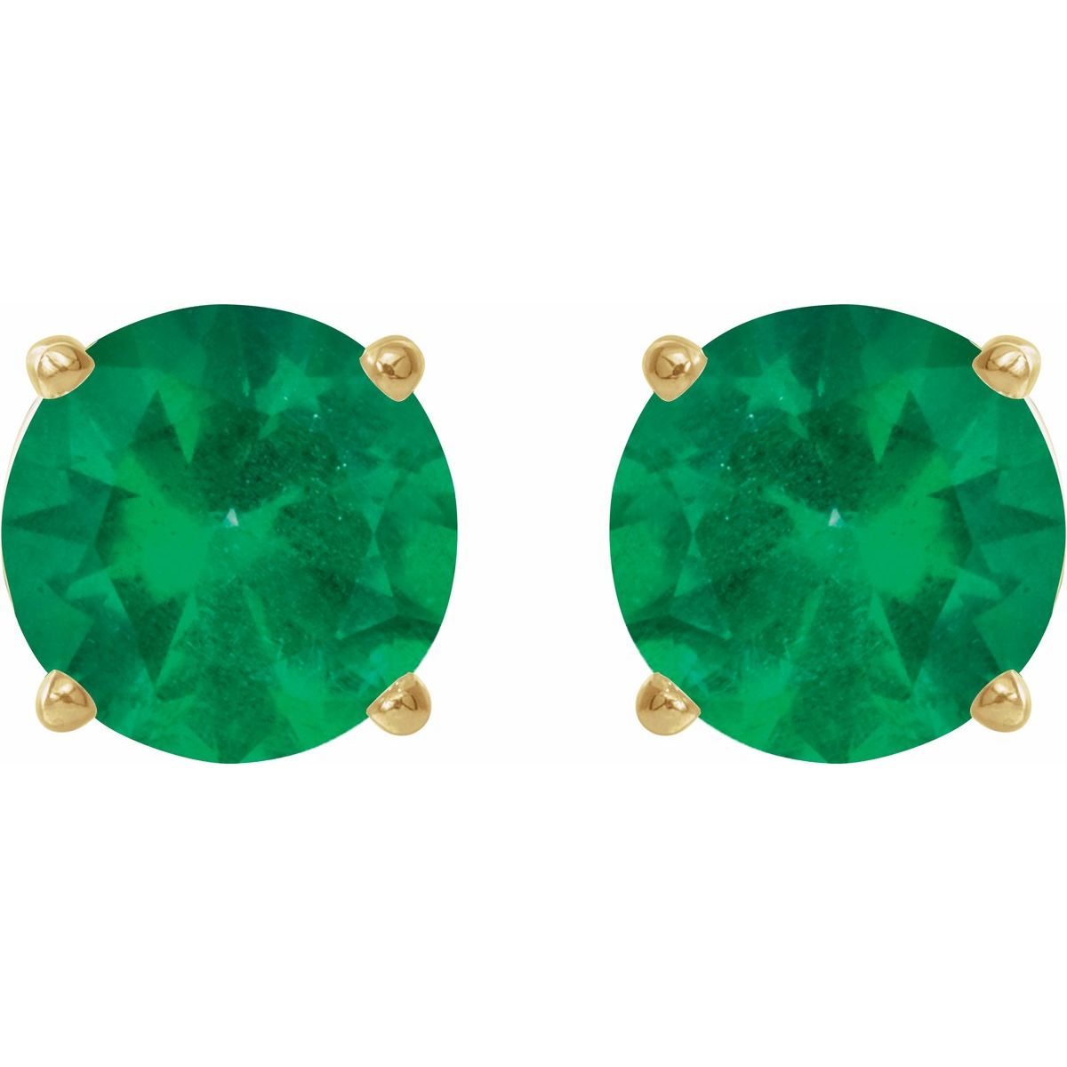 Lab-Grown Emerald Four-Prong Stud Earrings in 14k yellow gold