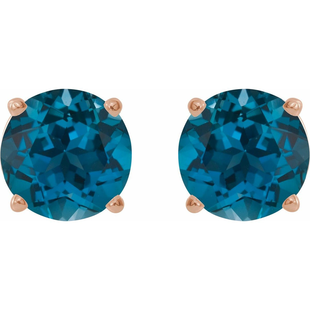 Natural London Blue Topaz Four-Prong Stud Earrings in 14k rose gold