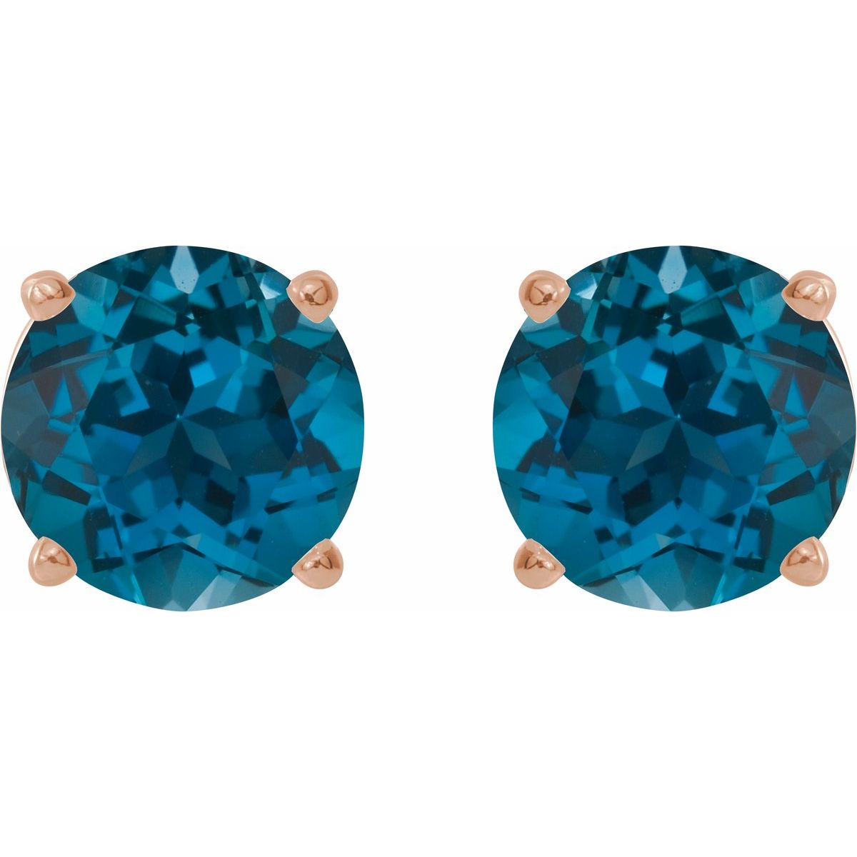 Natural London Blue Topaz Four-Prong Stud Earrings in 14k rose gold