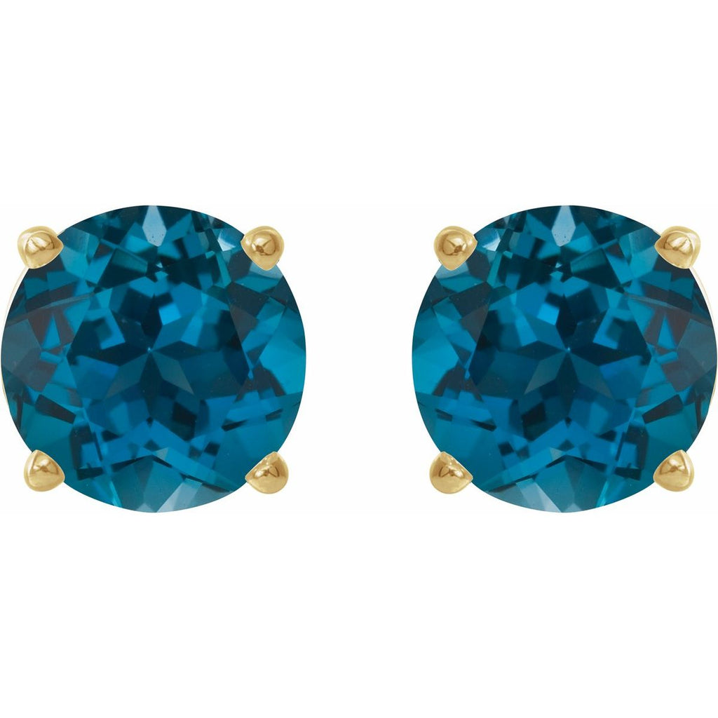 Natural London Blue Topaz Four-Prong Stud Earrings in 14k yellow gold