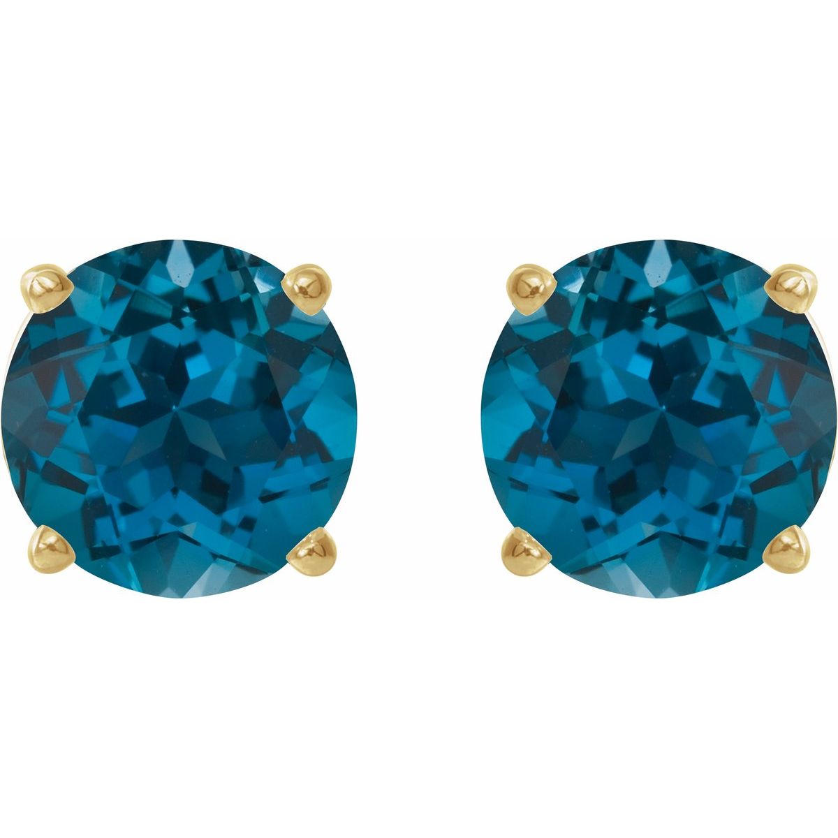 Natural London Blue Topaz Four-Prong Stud Earrings in 14k yellow gold