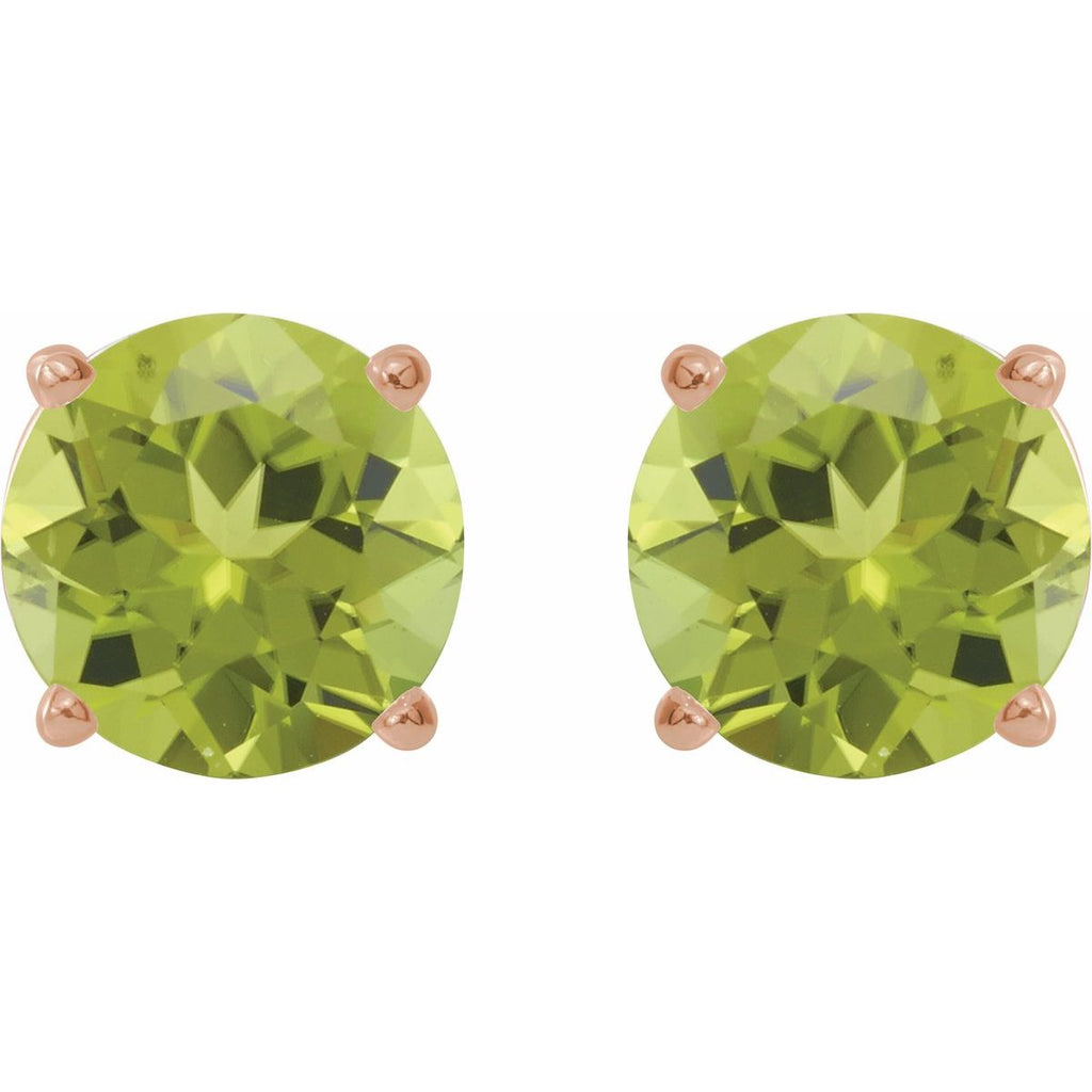 Natural Peridot Four-Prong Stud Earrings in 14k rose gold