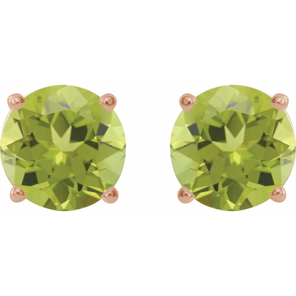 Natural Peridot Four-Prong Stud Earrings in 14k rose gold