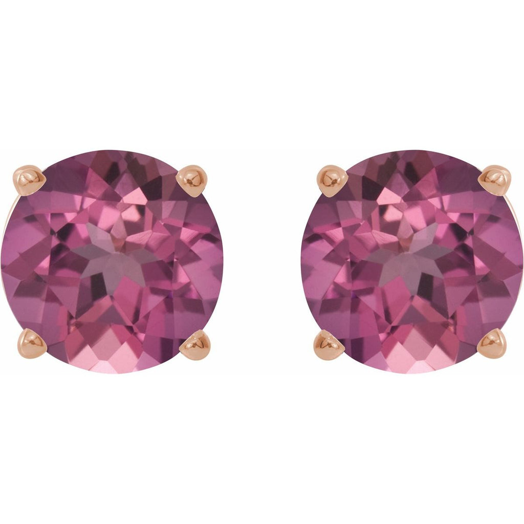 Natural Pink Tourmaline Four-Prong Stud Earrings in 14k rose gold