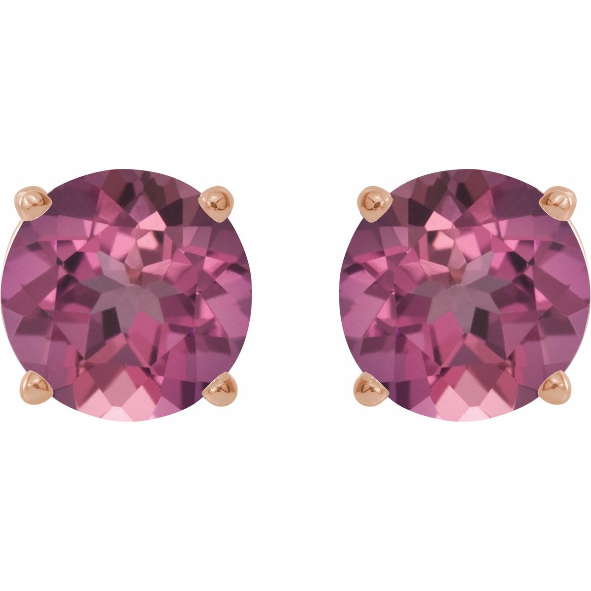 Natural Pink Tourmaline Four-Prong Stud Earrings in 14k rose gold