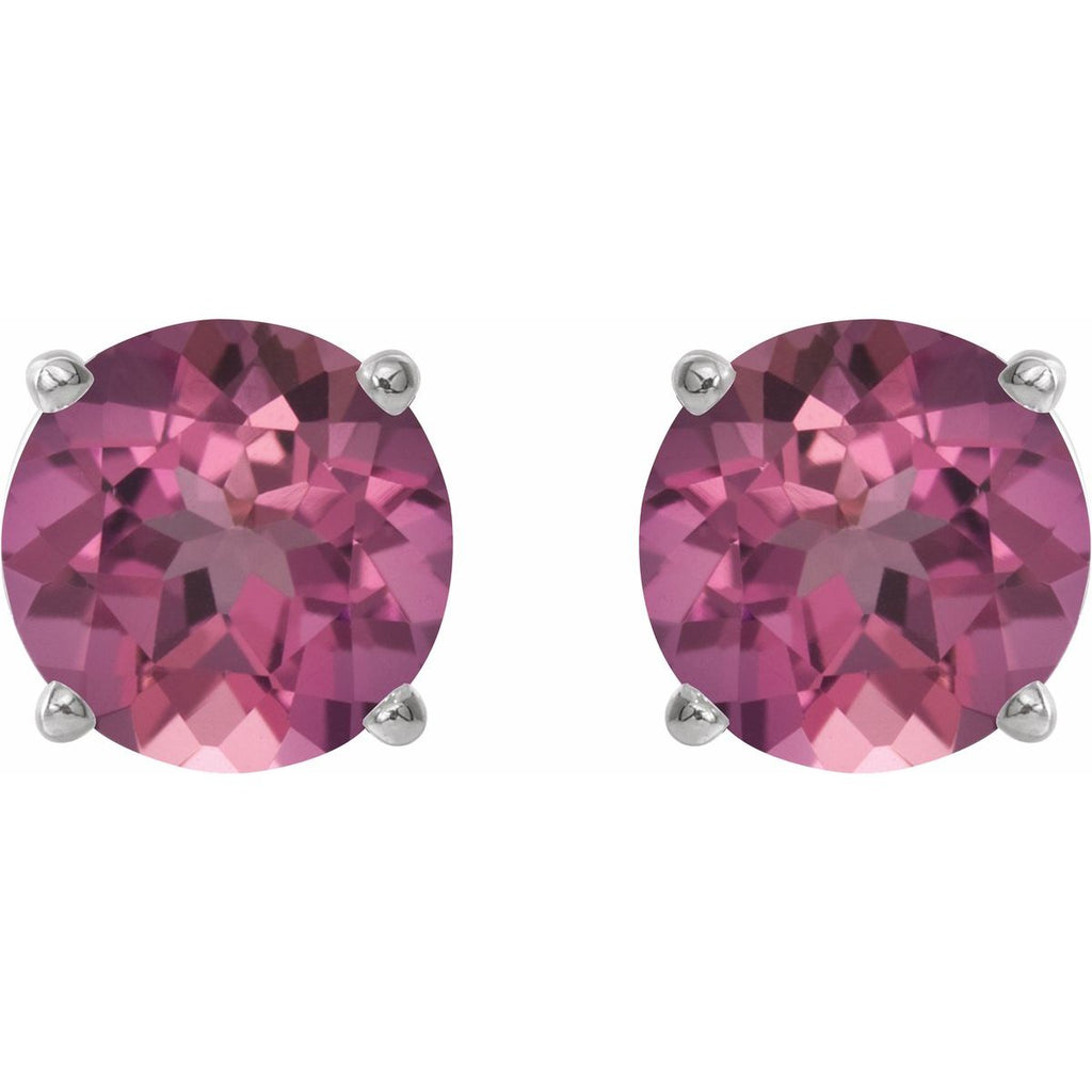 Natural Pink Tourmaline Four-Prong Stud Earrings in platinum