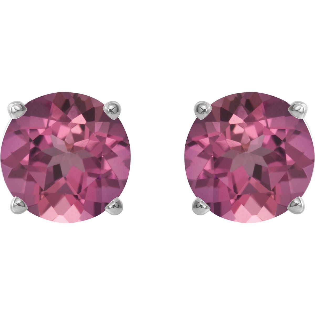 Natural Pink Tourmaline Four-Prong Stud Earrings in platinum