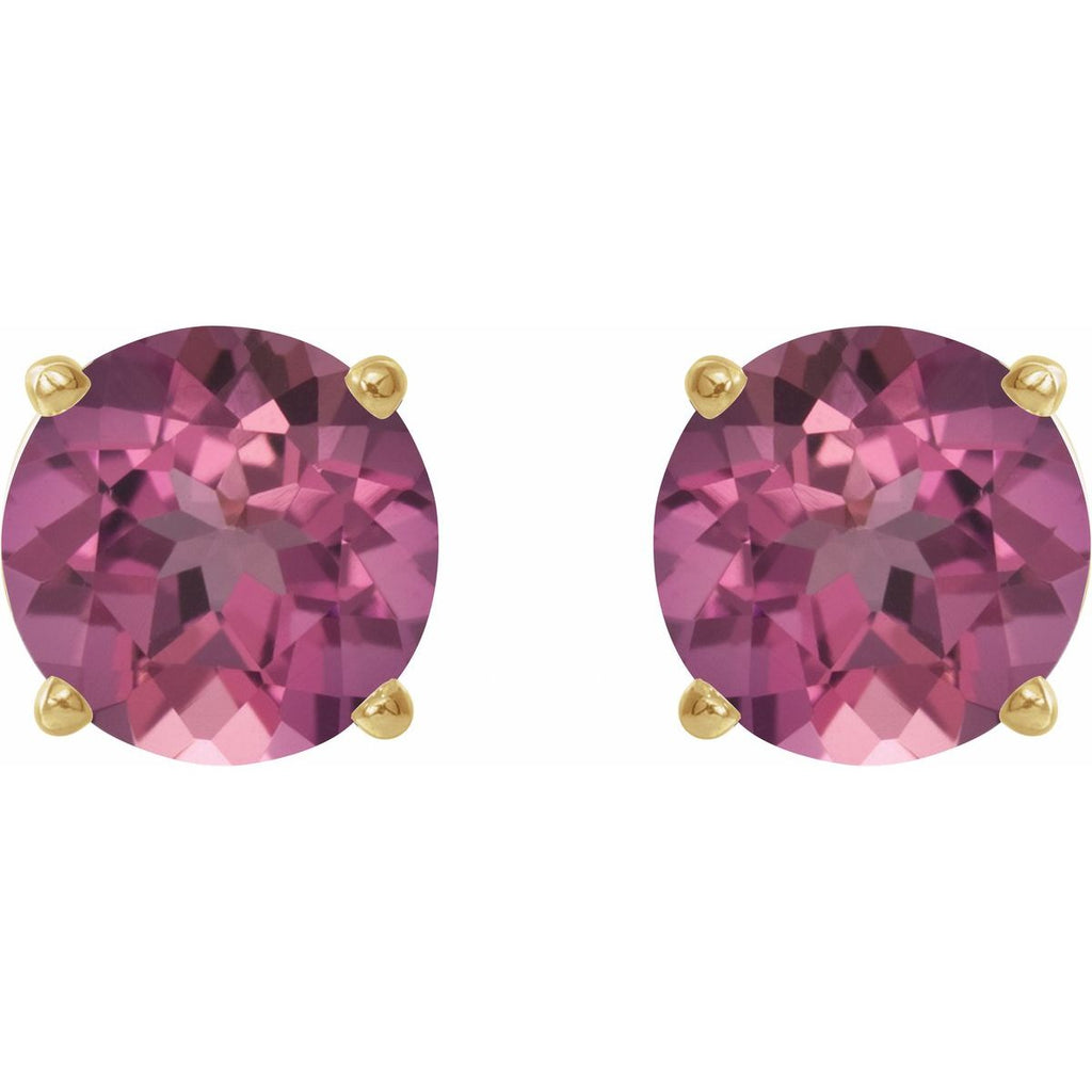 Natural Pink Tourmaline Four-Prong Stud Earrings in 14k yellow gold
