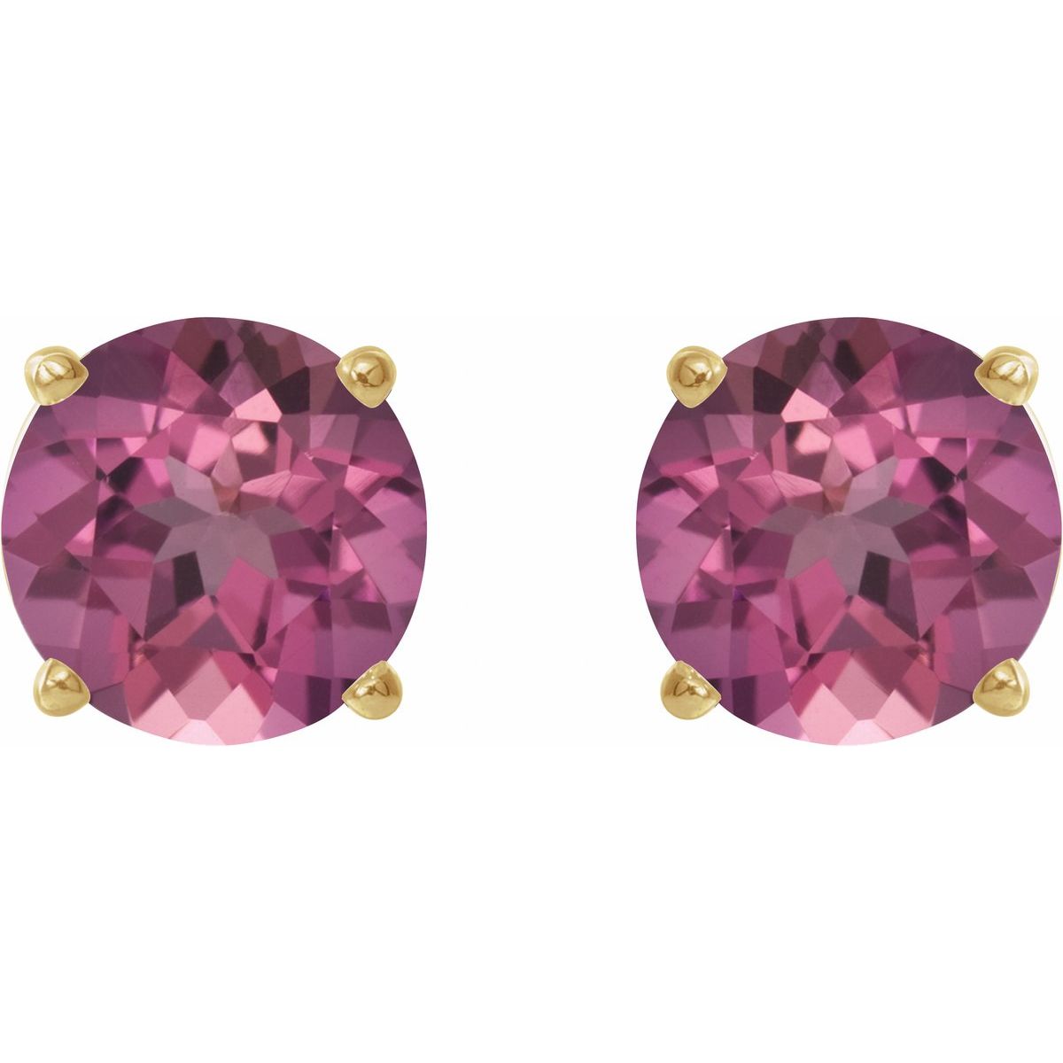 Natural Pink Tourmaline Four-Prong Stud Earrings in 14k yellow gold