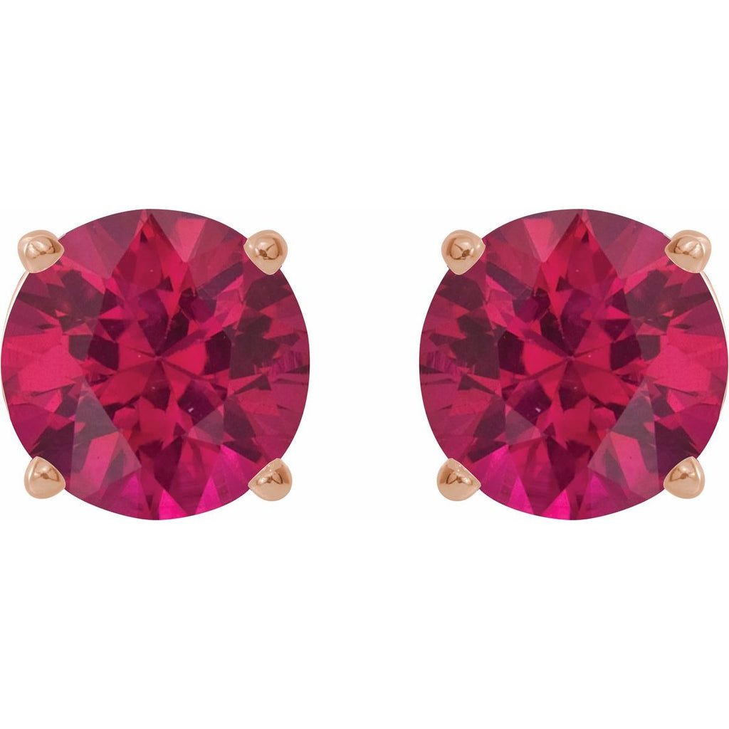 Lab-Grown Ruby Four-Prong Stud Earrings in 14k rose gold