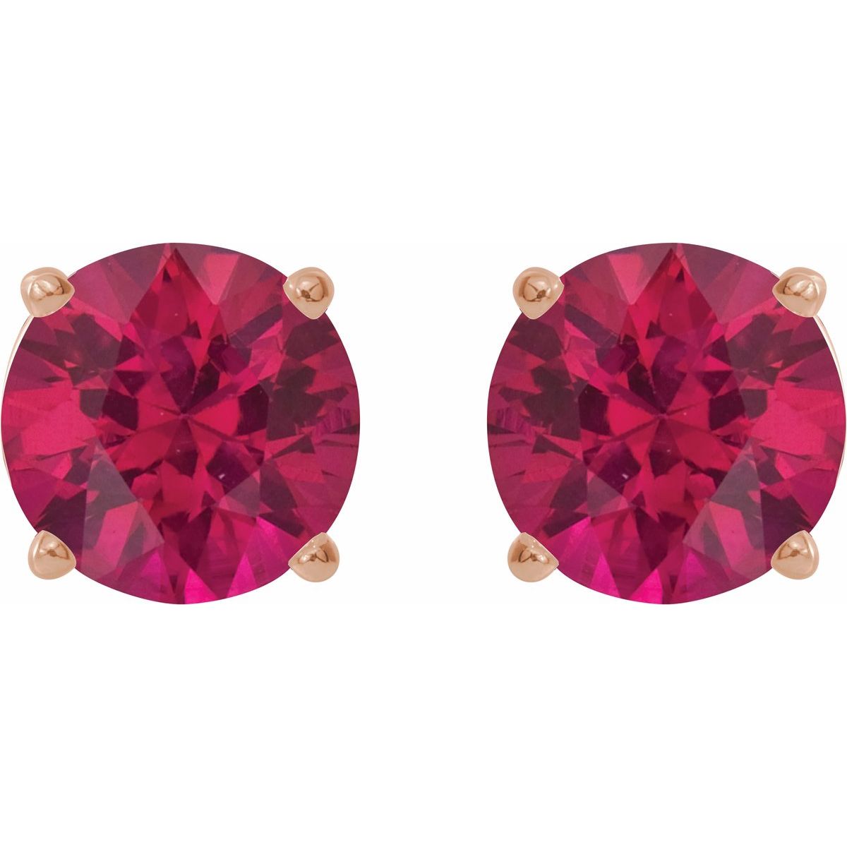 Lab-Grown Ruby Four-Prong Stud Earrings in 14k rose gold