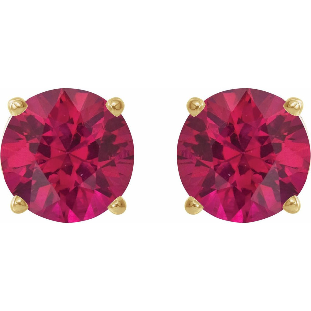 Lab-Grown Ruby Four-Prong Stud Earrings in 14k yellow gold